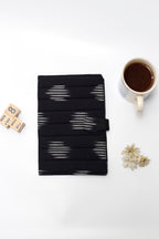 Black Ikkat Elegance Handcrafted Quilted Fabric Book/Diary Sleeve