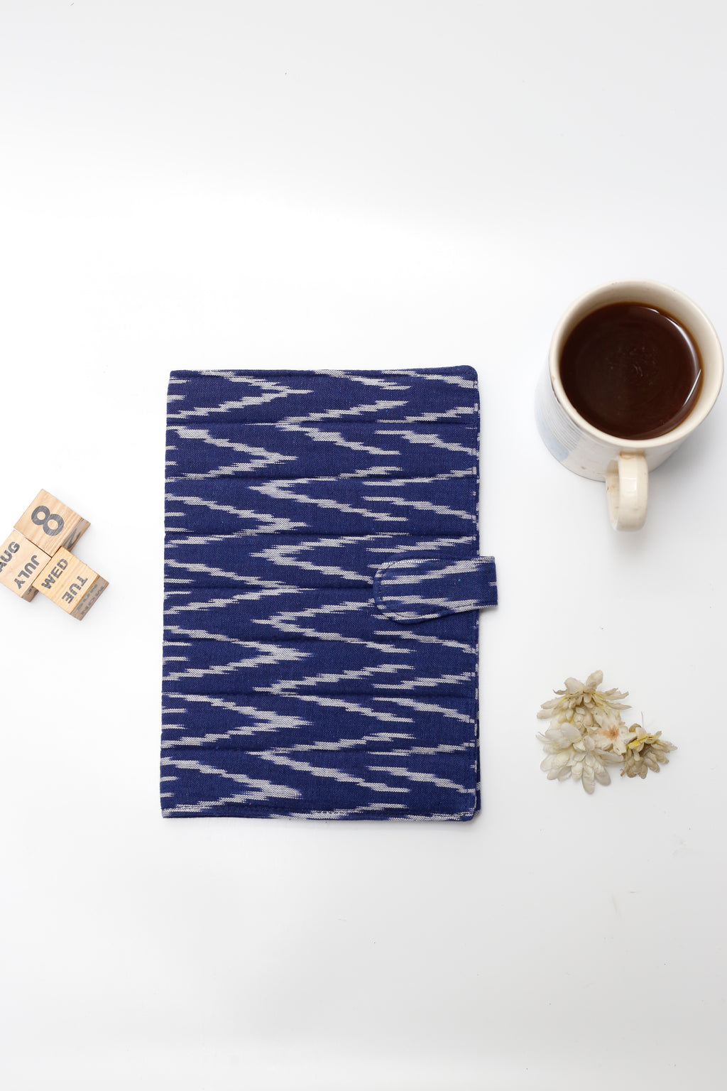 Indigo Ikkat Elegance Handcrafted Quilted Fabric Book/Diary Sleeve