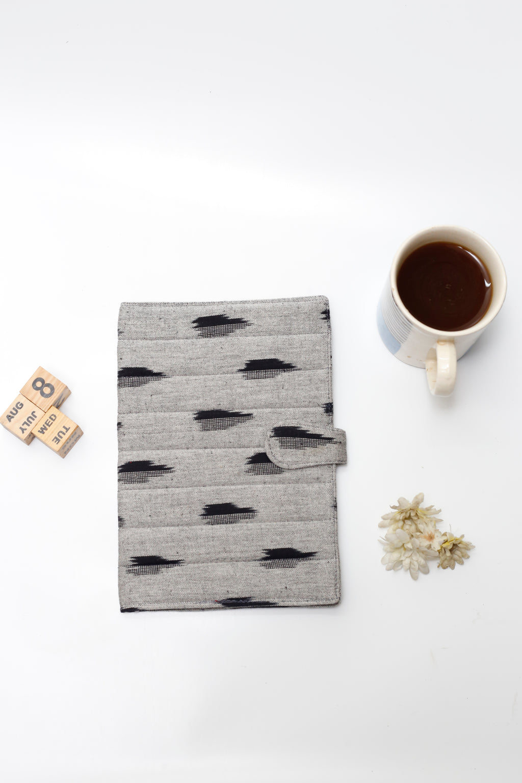 Grey Ikkat Elegance Handcrafted Quilted Fabric Book/Diary Sleeve