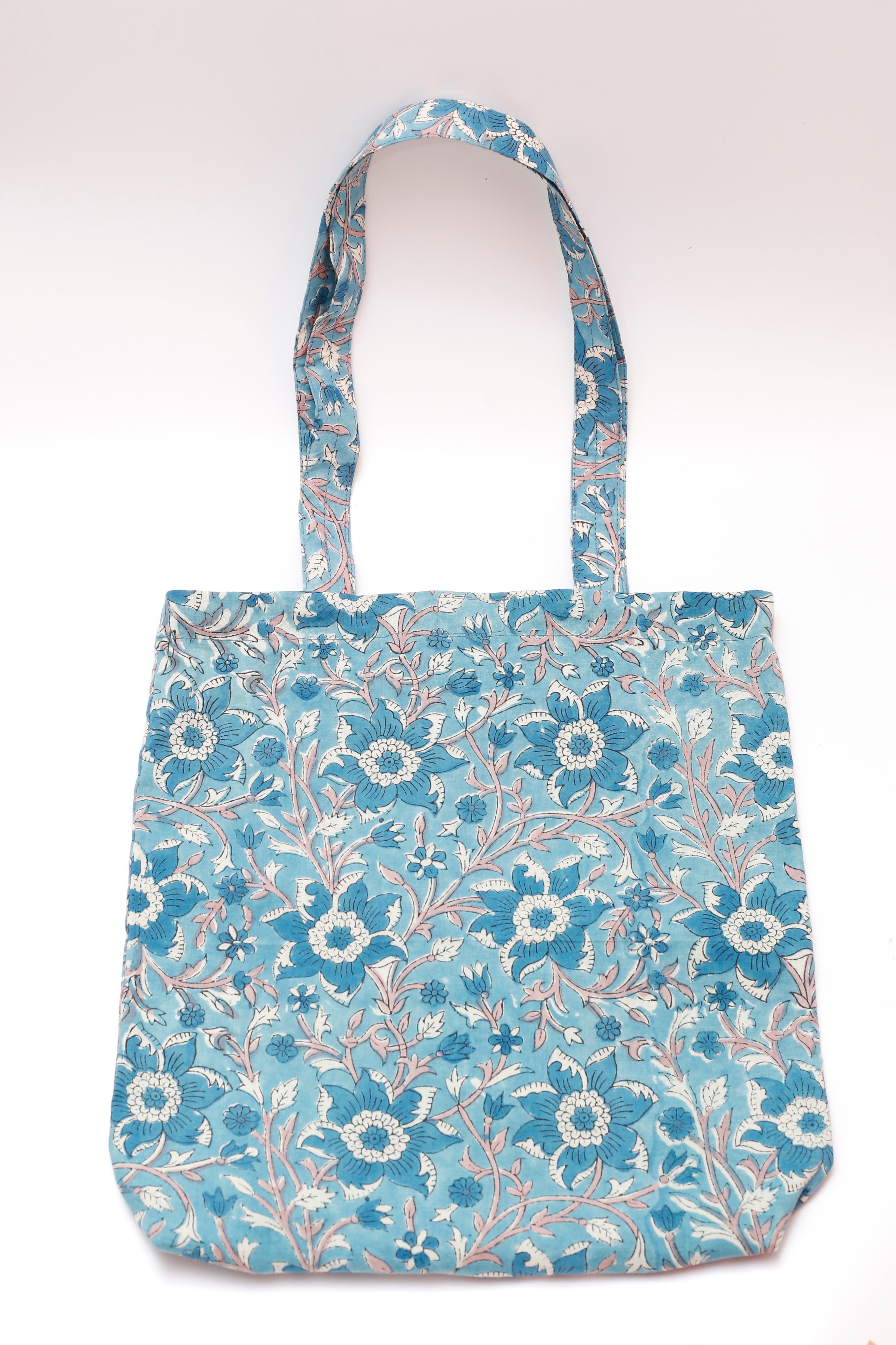 Floral Hand Block Print Grocery/Shopping Bag,Cotton Tote Bags