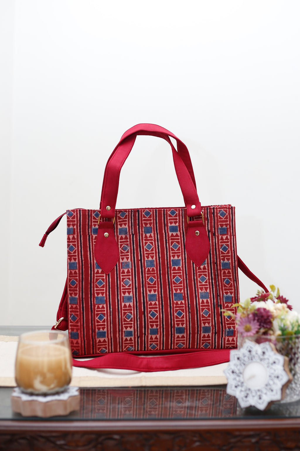 Red Striped Handcrafted Ajrakh HandBlock Shoulder/Handbag
