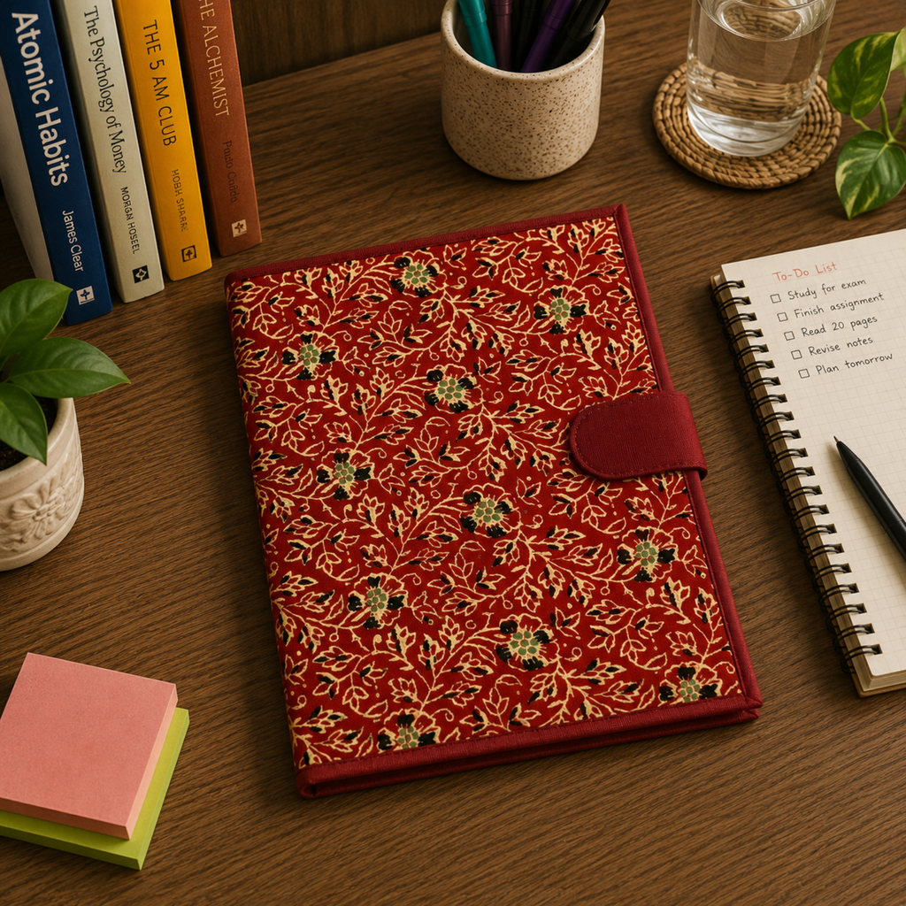 Handcrafted File Folder -  Red Handblock Print