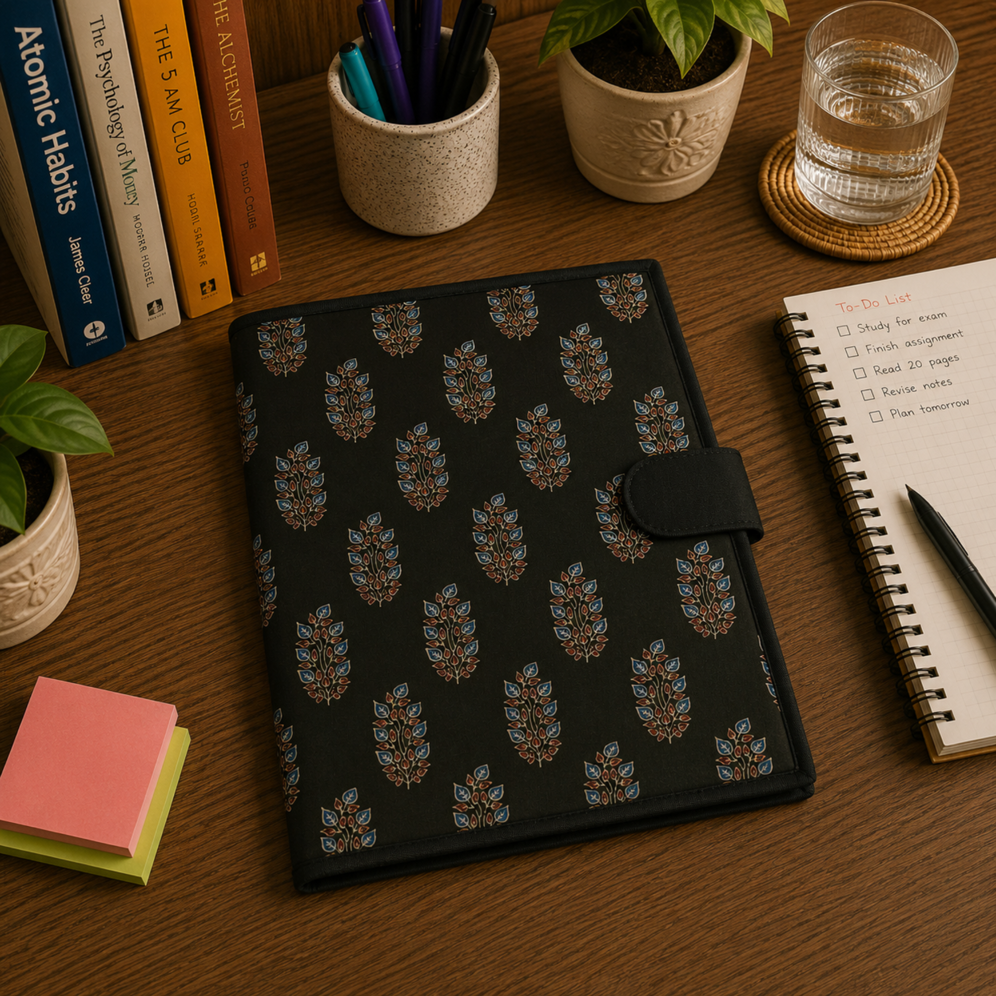 Handcrafted File Folder - Black Ajrakh Print