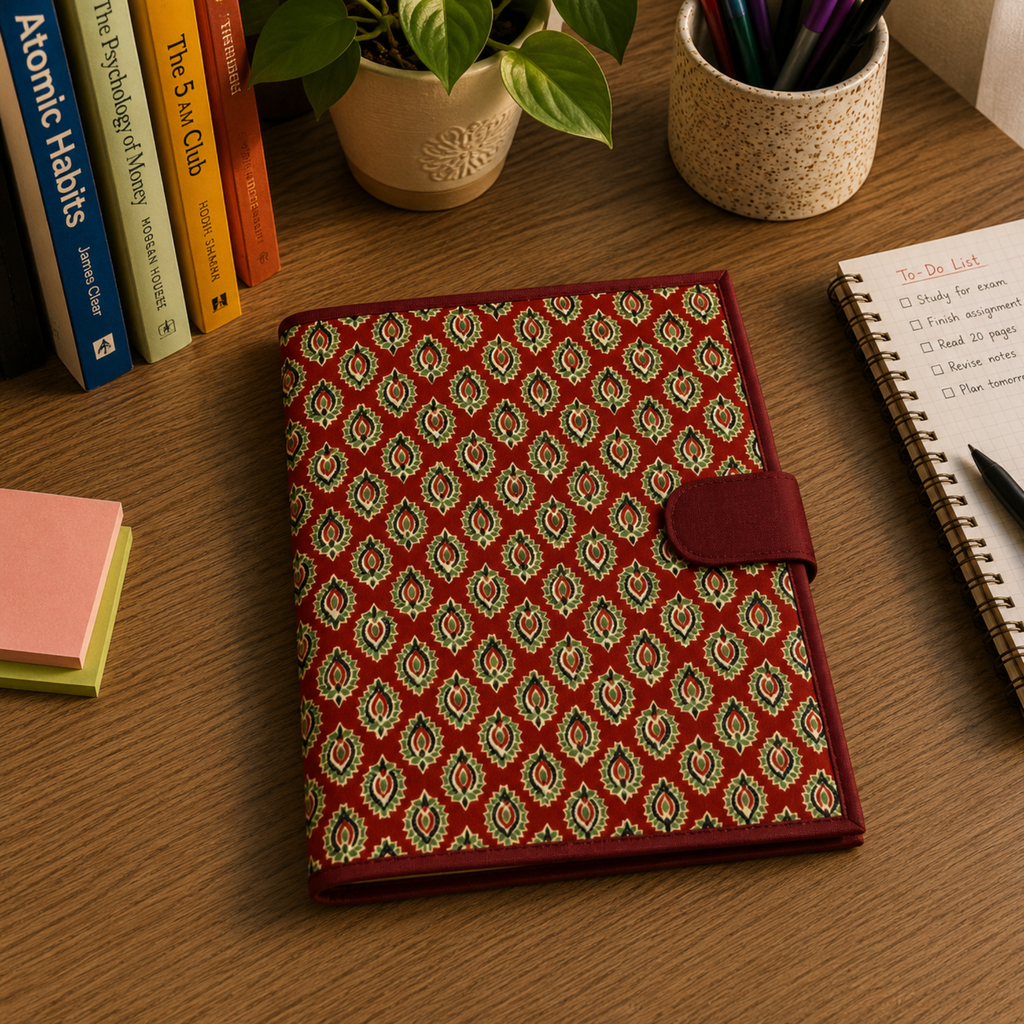 Handcrafted File Folder - Maroon Handblock Print
