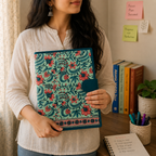 Handcrafted File Folder - Teal  Floral Handblock Print