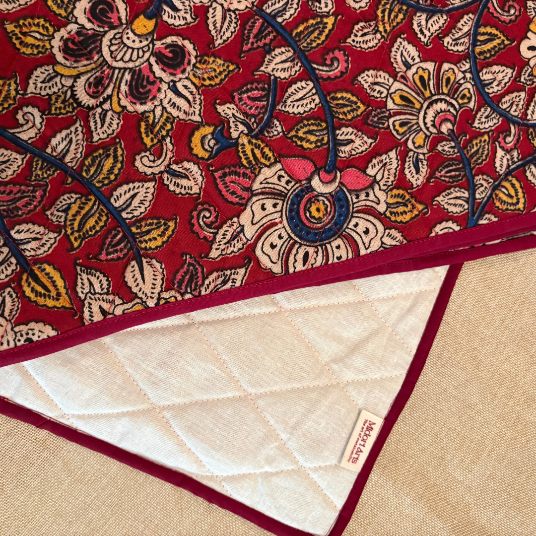 Maroon Kalamkari Quilted Table Mats With Runner Set