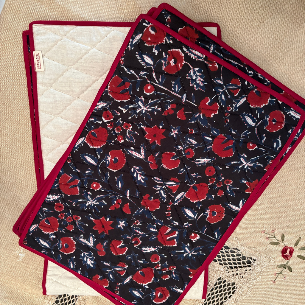 Black - Quilted Table Mats With Runner Set