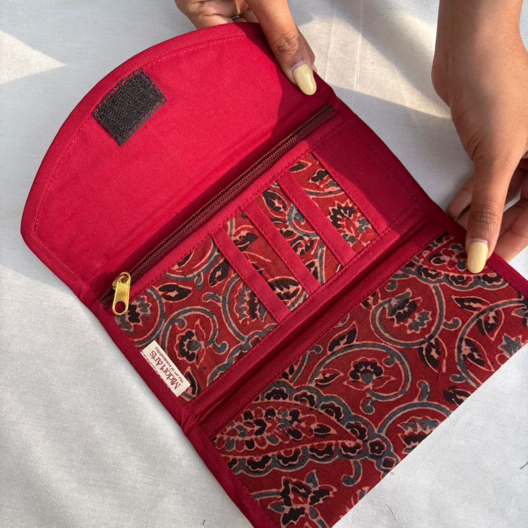 Maroon Ajrakh Trifold Wallet