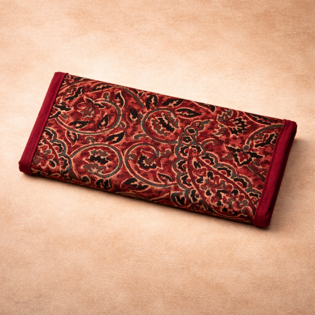 Maroon Ajrakh Trifold Wallet