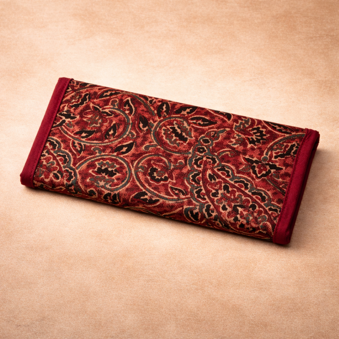 Maroon Ajrakh Trifold Wallet