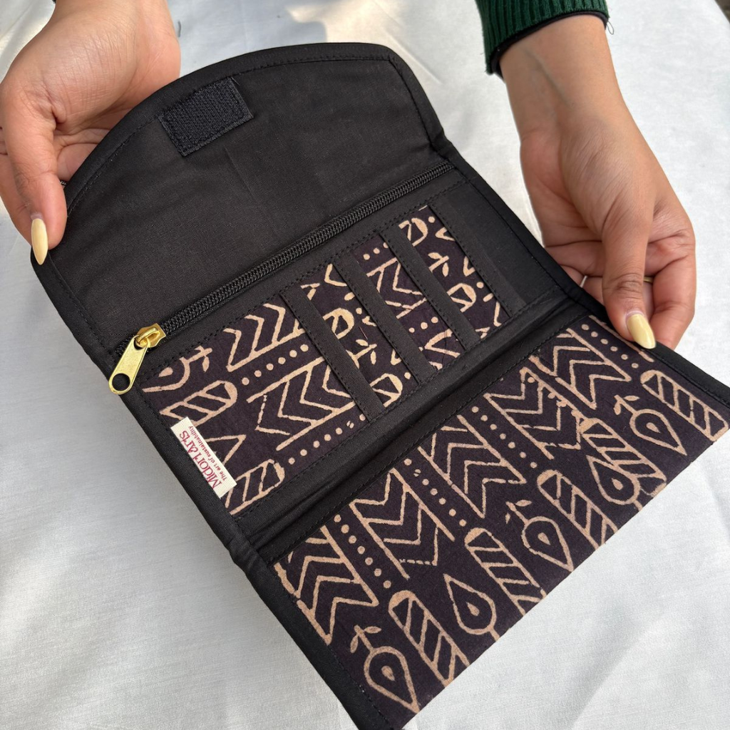 Black Ajrakh Trifold Wallet
