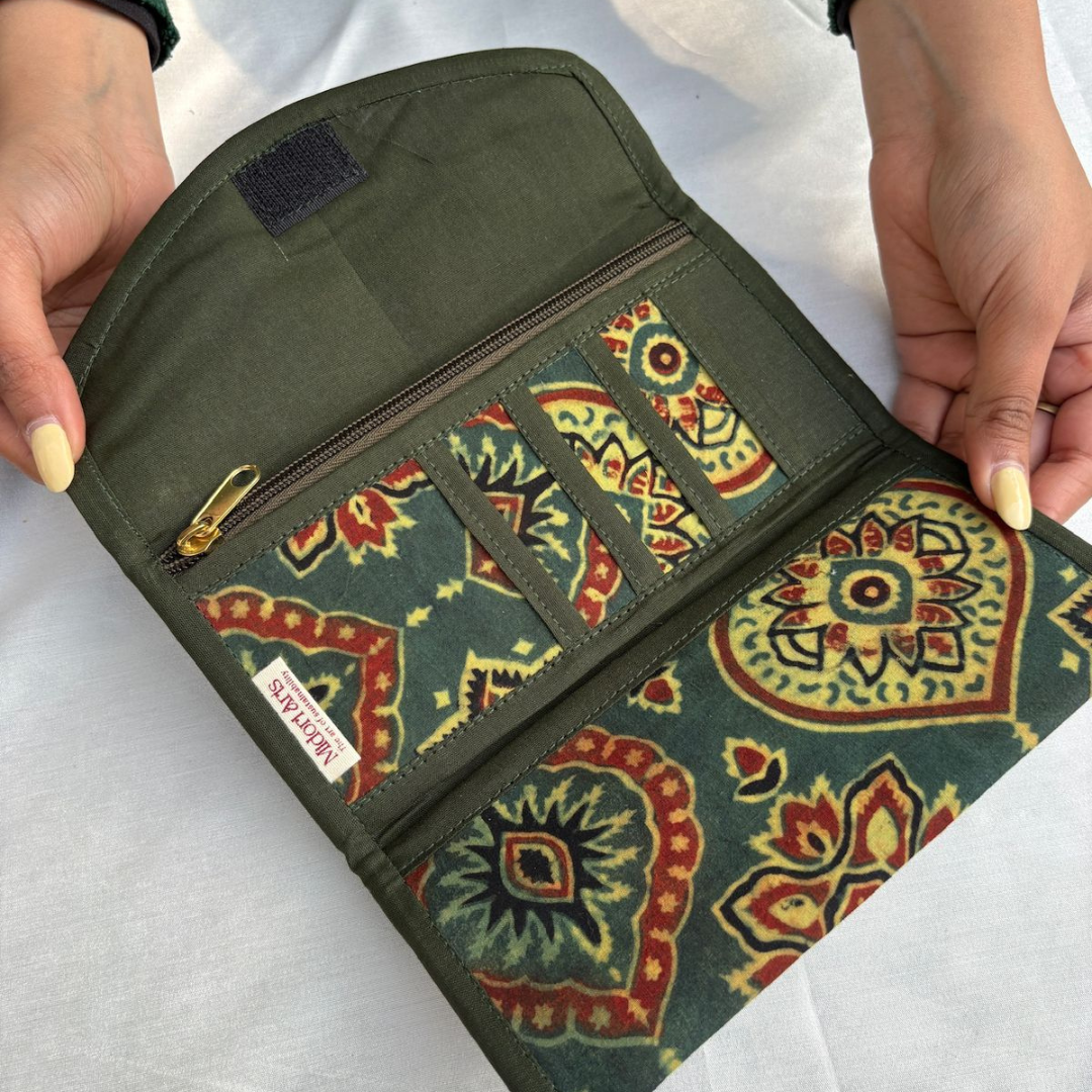 Green Ajrakh Trifold Wallet