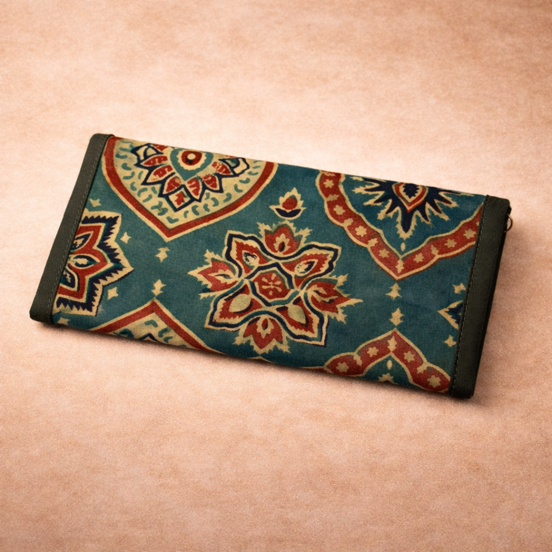Green Ajrakh Trifold Wallet