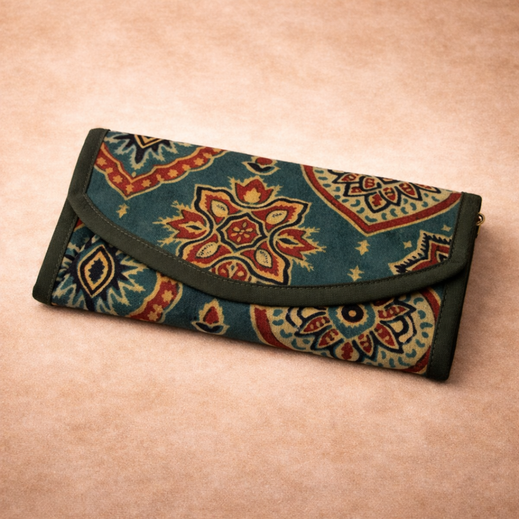 Green Ajrakh Trifold Wallet