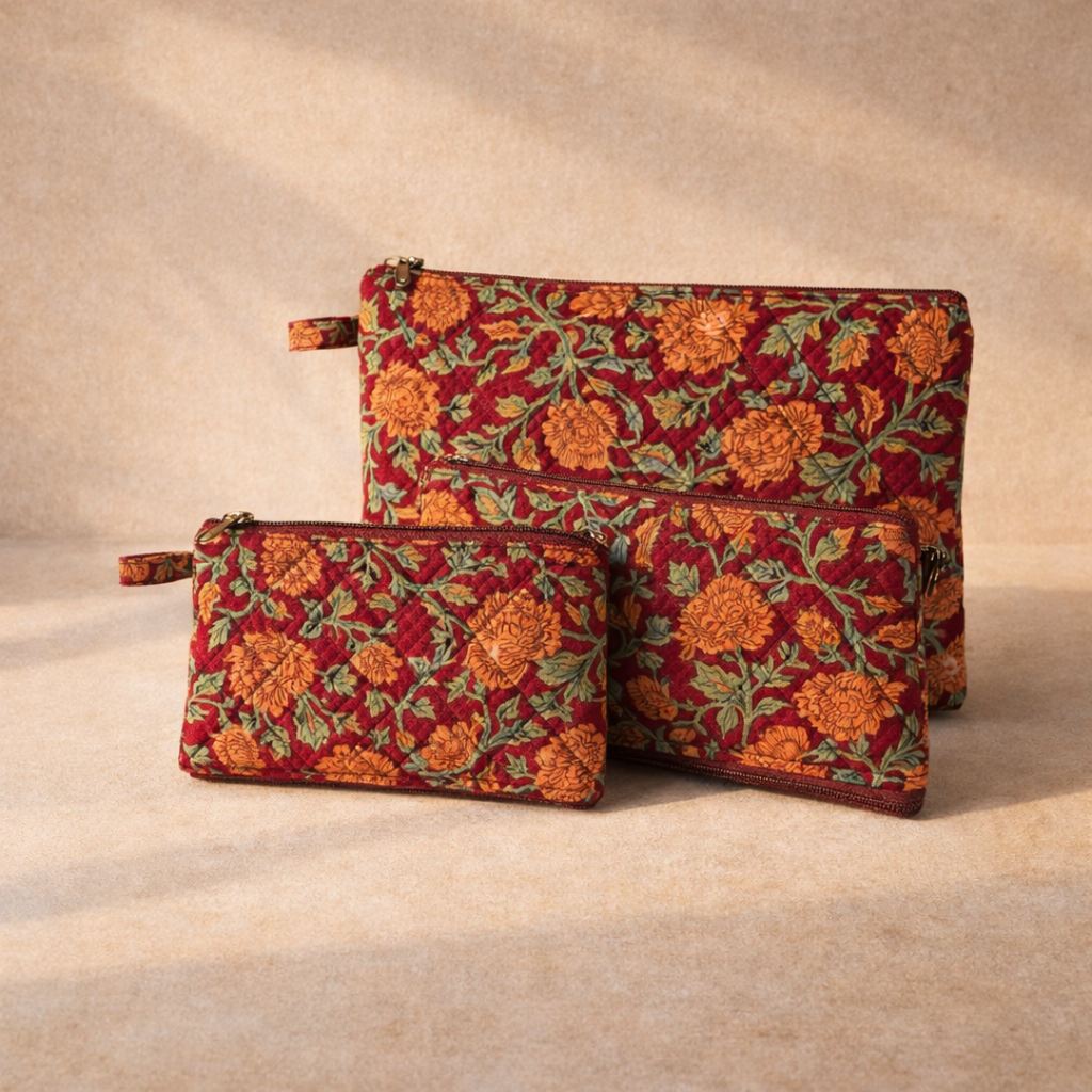 Maroon Handcrafted Set of Three Multipurpose pouch