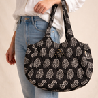Black Boat Curve Handcrafted Quilted Tote