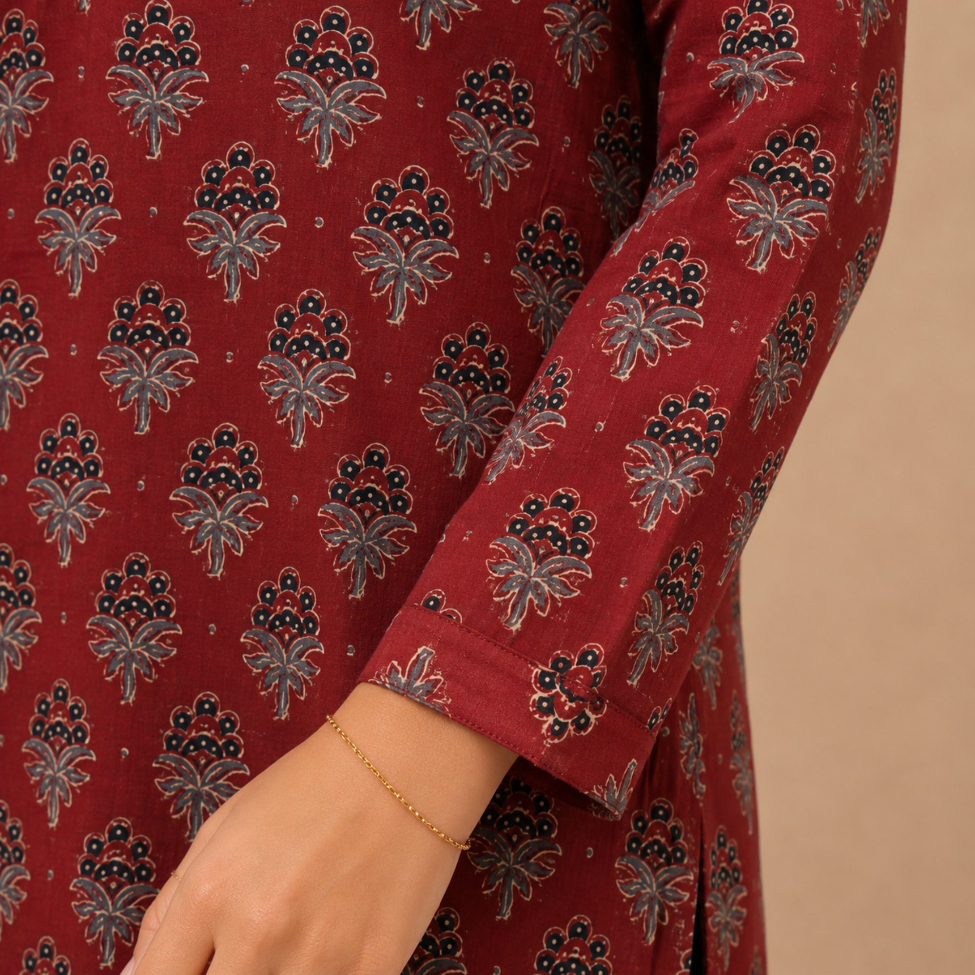 Red Ajrakh Print Short Kurti