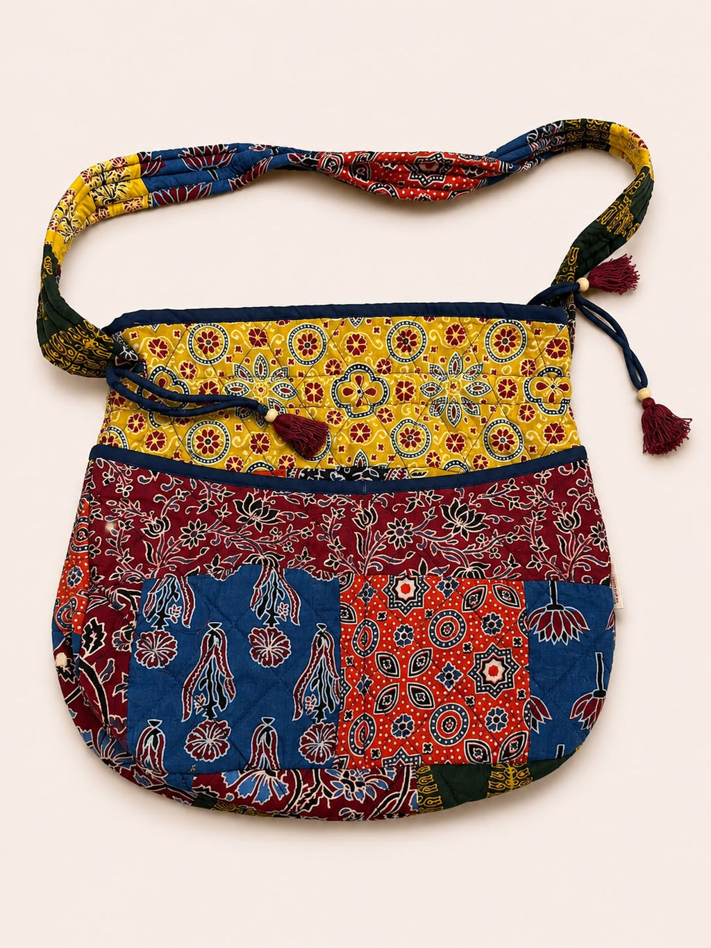 Multicoloured Ajrakh Drawstring Quilted Potli Bag