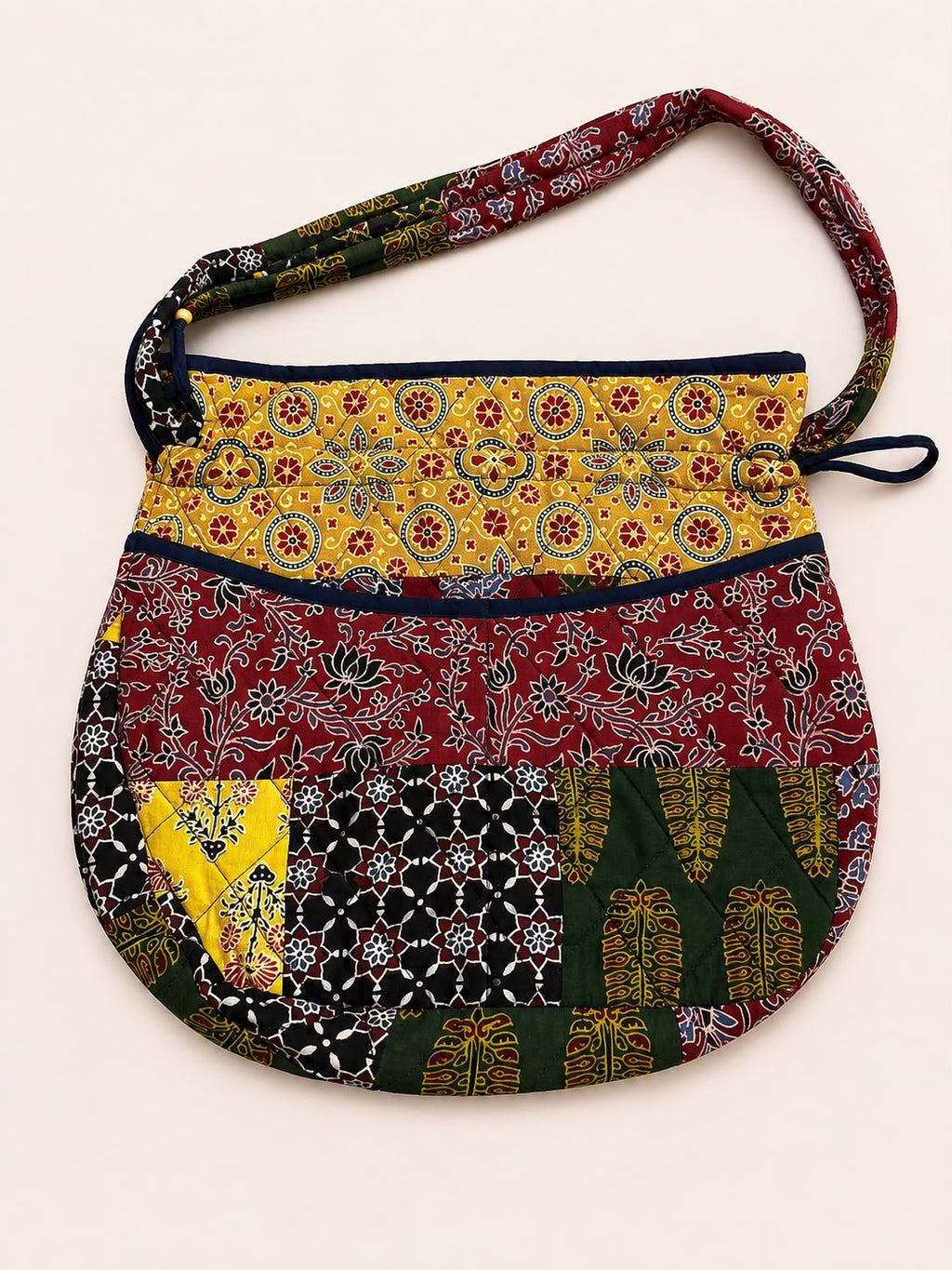 Multicoloured Ajrakh Drawstring Quilted Potli Bag